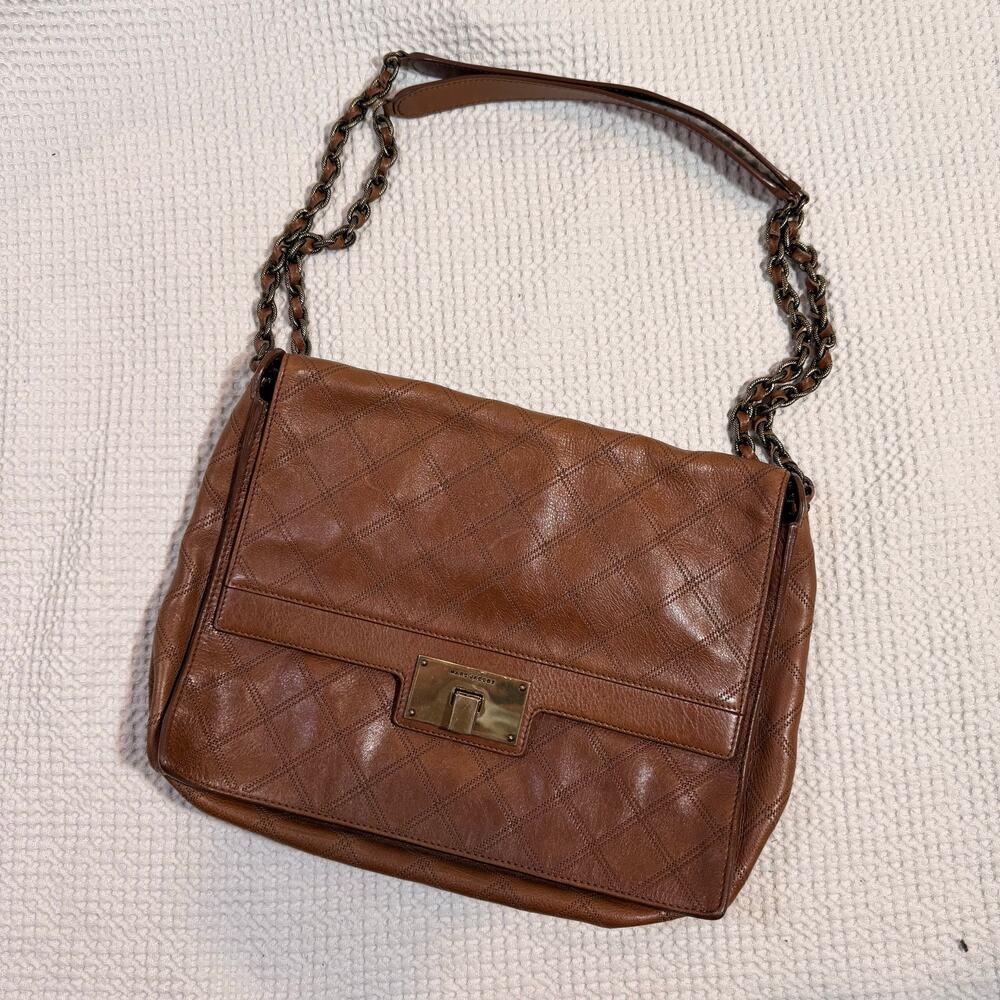 Marc Jacobs Quilted Brown Leather Chainlink Turnlock Crossbody Bag